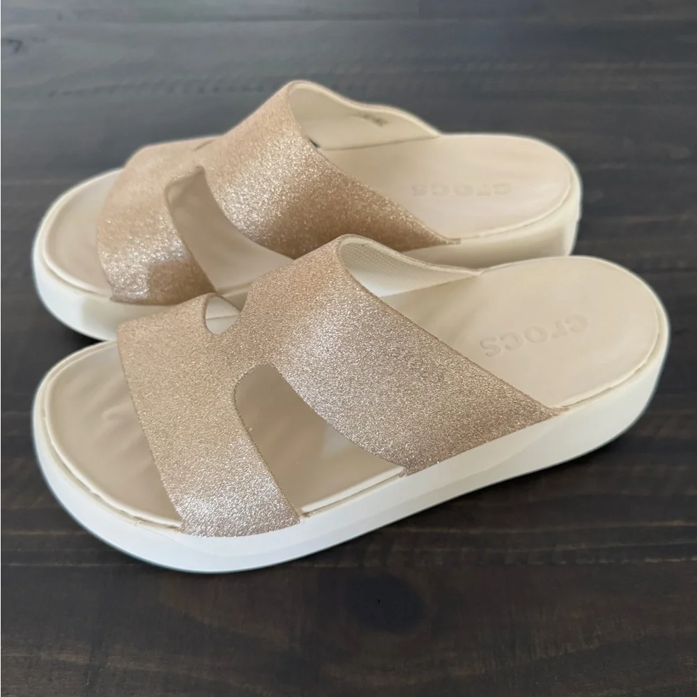 Crocs Glitter Slide Sandals Champagne Gold Platform Comfort Women’s 7 - Picture 4 of 8